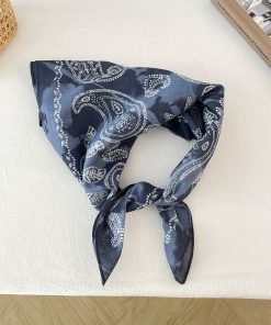 Korean-Style Retro Blue Paisley Silk Scarf - 2025 Spring/Summer Artistic Fashion Neck Accessory