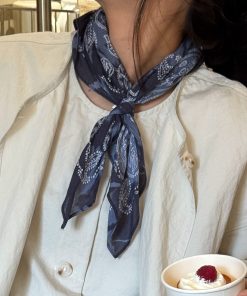Korean-Style Retro Blue Paisley Silk Scarf - 2025 Spring/Summer Artistic Fashion Neck Accessory