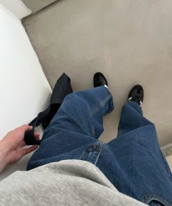 Korean Style Retro Blue Washed Denim Pants for Men - Loose Casual Straight Tapered Long Pants