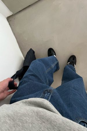Korean Style Retro Blue Washed Denim Pants for Men - Loose Casual Straight Tapered Long Pants