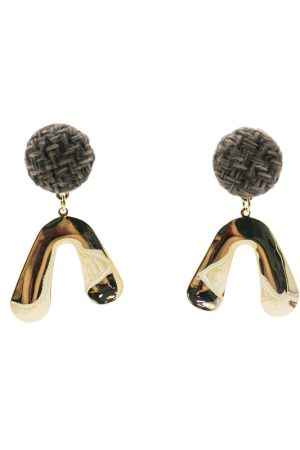 Korean Style Retro Color-Blocking Plaid Knitted Button Earrings with U-Shaped S925 Silver Needle for Autumn/Winter Fashion