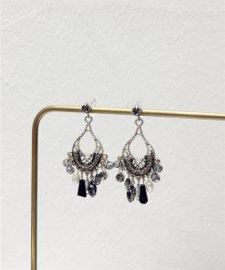 Korean Style Retro Diamond Metal Woven Water Drop Imitation Pearl Earrings Pendant Jewelry