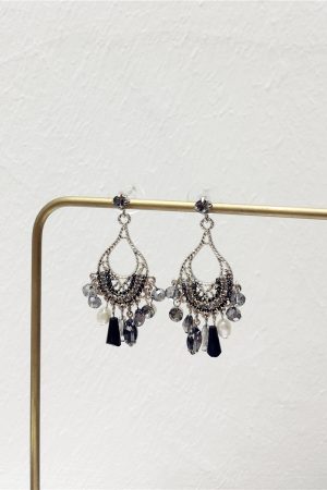 Korean Style Retro Diamond Metal Woven Water Drop Imitation Pearl Earrings Pendant Jewelry