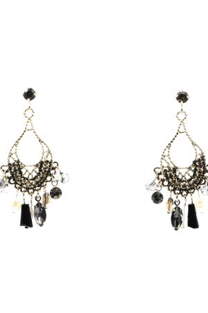 Korean Style Retro Diamond Metal Woven Water Drop Imitation Pearl Earrings Pendant Jewelry