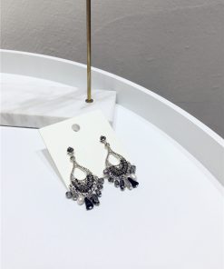Korean Style Retro Diamond Metal Woven Water Drop Imitation Pearl Earrings Pendant Jewelry
