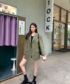 Korean Style Retro Houndstooth Wool Suit Jacket for Women - High-End Autumn Winter Short Coat