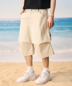 Korean Style Retro Oversized Three-Dimensional Pleated Cargo Pants - Casual Seven-Point Length Fashion Bottoms