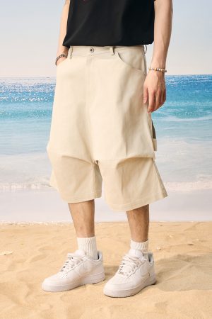 Korean Style Retro Oversized Three-Dimensional Pleated Cargo Pants - Casual Seven-Point Length Fashion Bottoms