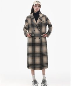 Korean-Style Retro Plaid Double-Sided Cashmere Coat for Women - High-End Long Woolen Overcoat for Autumn and Winter 2025
