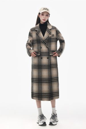 Korean-Style Retro Plaid Double-Sided Cashmere Coat for Women - High-End Long Woolen Overcoat for Autumn and Winter 2025