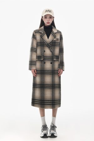 Korean-Style Retro Plaid Double-Sided Cashmere Coat for Women - High-End Long Woolen Overcoat for Autumn and Winter 2025