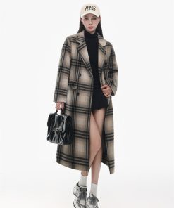 Korean-Style Retro Plaid Double-Sided Cashmere Coat for Women - High-End Long Woolen Overcoat for Autumn and Winter 2025