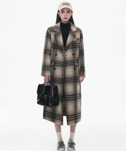Korean-Style Retro Plaid Double-Sided Cashmere Coat for Women - High-End Long Woolen Overcoat for Autumn and Winter 2025