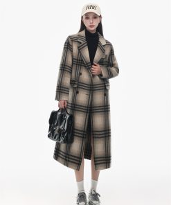 Korean-Style Retro Plaid Double-Sided Cashmere Coat for Women - High-End Long Woolen Overcoat for Autumn and Winter 2025