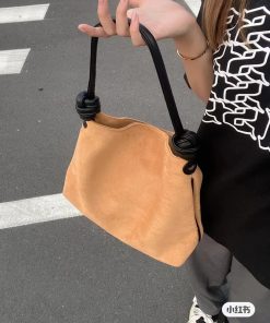 Korean Style Retro Suede Color-Block Bucket Tote Bag for Women - Large Capacity Spring/Summer 2025 Fashion Accessory