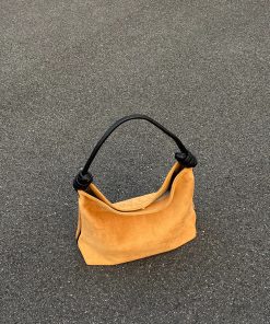 Korean Style Retro Suede Color-Block Bucket Tote Bag for Women - Large Capacity Spring/Summer 2025 Fashion Accessory