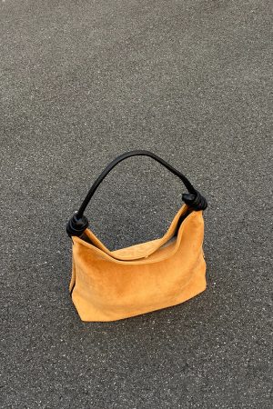Korean Style Retro Suede Color-Block Bucket Tote Bag for Women - Large Capacity Spring/Summer 2025 Fashion Accessory