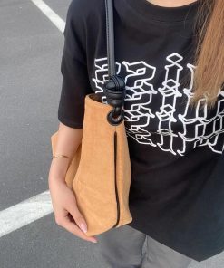 Korean Style Retro Suede Color-Block Bucket Tote Bag for Women - Large Capacity Spring/Summer 2025 Fashion Accessory