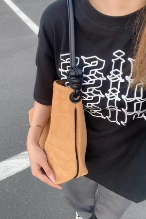 Korean Style Retro Suede Color-Block Bucket Tote Bag for Women - Large Capacity Spring/Summer 2025 Fashion Accessory
