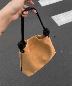 Korean Style Retro Suede Color-Block Bucket Tote Bag for Women - Large Capacity Spring/Summer 2025 Fashion Accessory