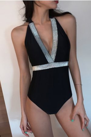 Korean Style Retro Triangle One-Piece Bikini for Women, Backless Design, Perfect for Vacation and Small Chest, Sexy Swimwear