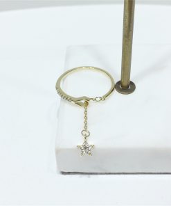 Korean Style Rhinestone Tassel Star Heart Open Ring - Sweet Temperament Jewelry for 2025 Fashion Trends