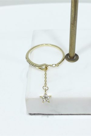 Korean Style Rhinestone Tassel Star Heart Open Ring - Sweet Temperament Jewelry for 2025 Fashion Trends