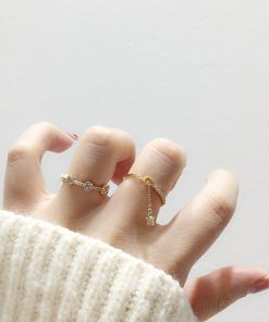 Korean Style Rhinestone Tassel Star Heart Open Ring - Sweet Temperament Jewelry for 2025 Fashion Trends