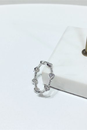 Korean Style Rhinestone Tassel Star Heart Open Ring - Sweet Temperament Jewelry for 2025 Fashion Trends