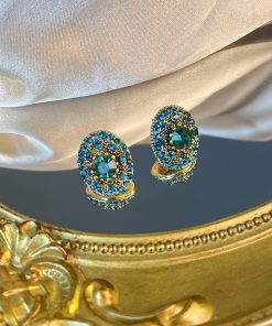 Korean Style Round Blue Crystal Inlaid Stud Earrings - Delicate and Versatile Daily Accessories for Effortless Elegance
