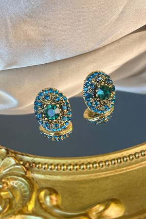 Korean Style Round Blue Crystal Inlaid Stud Earrings - Delicate and Versatile Daily Accessories for Effortless Elegance