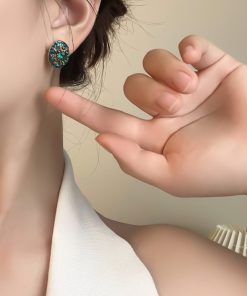 Korean Style Round Blue Crystal Inlaid Stud Earrings - Delicate and Versatile Daily Accessories for Effortless Elegance