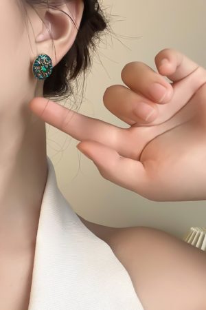 Korean Style Round Blue Crystal Inlaid Stud Earrings - Delicate and Versatile Daily Accessories for Effortless Elegance