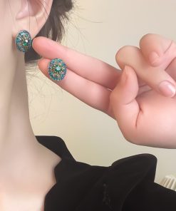 Korean Style Round Blue Crystal Inlaid Stud Earrings - Delicate and Versatile Daily Accessories for Effortless Elegance