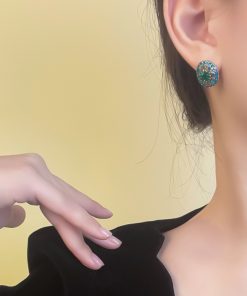 Korean Style Round Blue Crystal Inlaid Stud Earrings - Delicate and Versatile Daily Accessories for Effortless Elegance