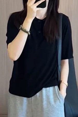 Korean Style Round Neck Solid Color Short Sleeve T-Shirt for Women - 2025 Summer Fashion Slimming Versatile Top