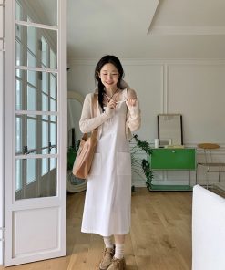 Korean Style Ruffled Pocket Long Dress - Sweet and Delicate Vest Design, Perfect for 90s and Y2K Fashion Lovers