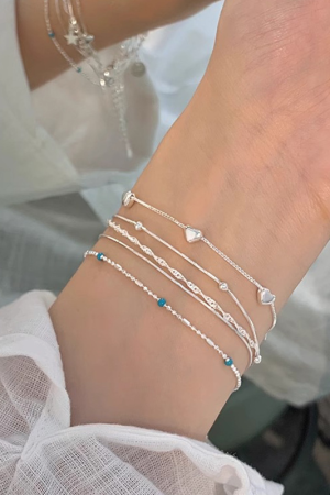 Korean Style S925 Pure Silver Star Heart Blue Bead Bracelet Set for Women - Trendy Casual Wrist Accessories 2025
