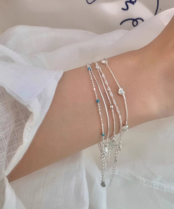 Korean Style S925 Pure Silver Star Heart Blue Bead Bracelet Set for Women - Trendy Casual Wrist Accessories 2025