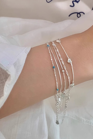 Korean Style S925 Pure Silver Star Heart Blue Bead Bracelet Set for Women - Trendy Casual Wrist Accessories 2025