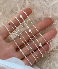 Korean Style S925 Pure Silver Star Heart Blue Bead Bracelet Set for Women - Trendy Casual Wrist Accessories 2025
