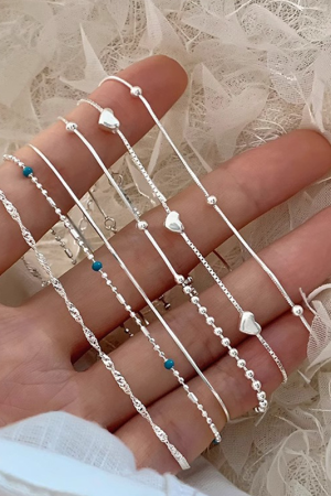 Korean Style S925 Pure Silver Star Heart Blue Bead Bracelet Set for Women - Trendy Casual Wrist Accessories 2025