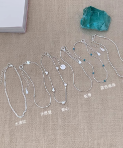 Korean Style S925 Pure Silver Star Heart Blue Bead Bracelet Set for Women - Trendy Casual Wrist Accessories 2025