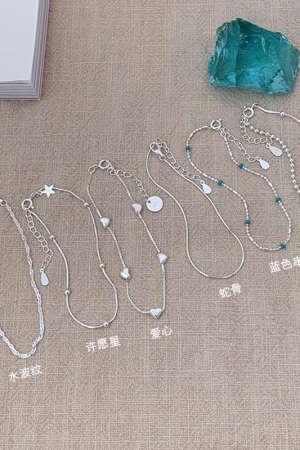 Korean Style S925 Pure Silver Star Heart Blue Bead Bracelet Set for Women - Trendy Casual Wrist Accessories 2025