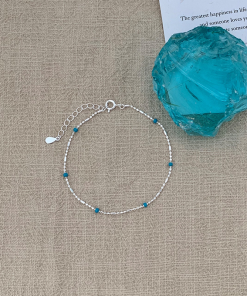 Korean Style S925 Pure Silver Star Heart Blue Bead Bracelet Set for Women - Trendy Casual Wrist Accessories 2025