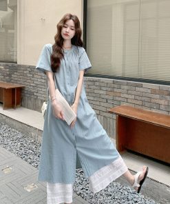 Korean Style Shirt Dress Set for Women with Wide-Leg Pants - Unique Summer 2025 Two-Piece Outfit, Trendy and Fashionable
