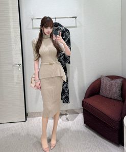 Korean-Style Short Sleeve Knitted Dress Two-Piece Set - High-End Design for Spring/Summer Fashion