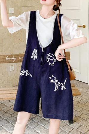 Korean-Style Short Sleeve Top with Embroidered Suspenders - Women's 2025 Summer Two-Piece Outfit for Petite Figures