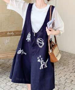 Korean Style Short-Sleeve Top with Embroidered Suspenders Set for Women, Summer 2025 Two-Piece Outfit for Petite Figures