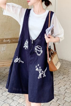Korean Style Short-Sleeve Top with Embroidered Suspenders Set for Women, Summer 2025 Two-Piece Outfit for Petite Figures